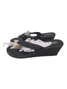 Easy USA Black Glitter Wedge Flip Flop Sandals NWT Size 6